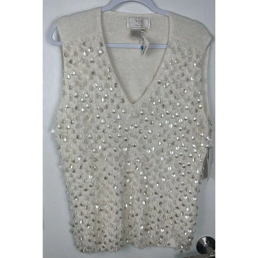 Vintage 90s NWT VIE By Victoria Royal Angora Beaded Sweater Best Women’s Size 2X